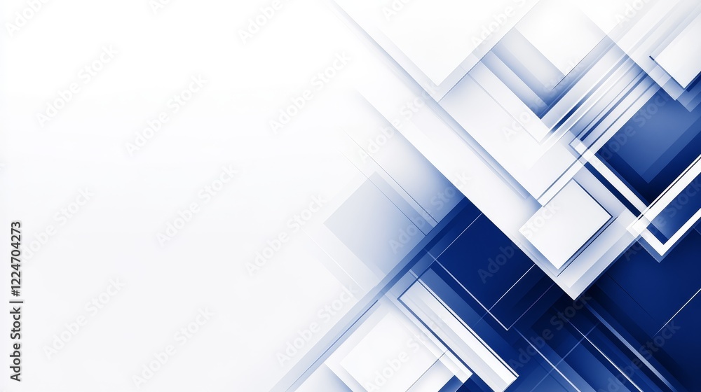 Obraz premium Abstract geometric design featuring overlapping blue and white shapes, creating a modern background