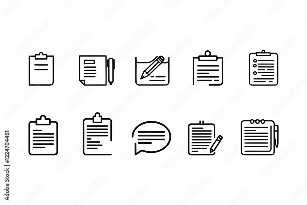 Copywriting Line Icons Set - Text Editing, Clipboard, Pencil, Notepad, and Writing Icon Symbols. Vector Illustration Copywriting Line Icons Set - Text Editing, Clipboard, Pencil, Notepad, and Writing Icon Symbols. Vector Illustration