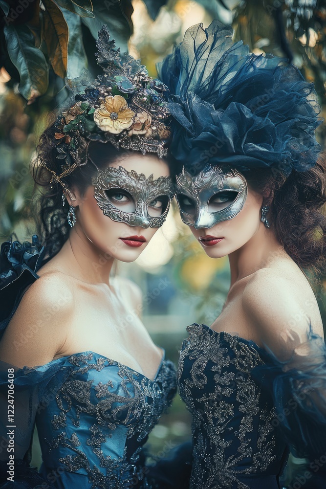 Fototapeta premium Woman in a masquerade mask. Selective focus.