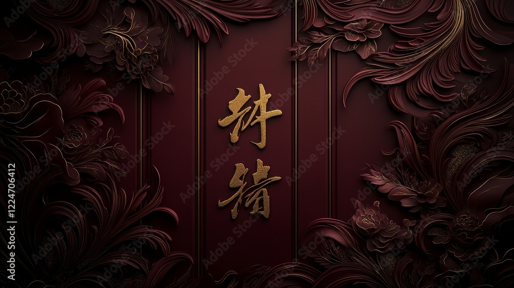 Obraz premium Elegant Gold Chinese Calligraphy with Intricate Floral Design