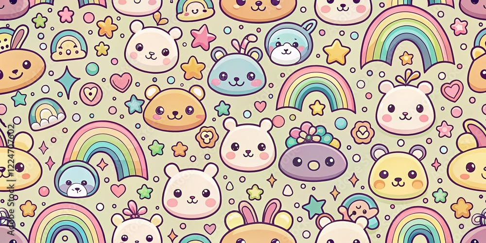 Kawaii LGBTQ+ Pride Rainbow Low Light Seamless Pattern - Cute Pastel Design Kawaii LGBTQ+ Pride Rainbow Low Light Seamless Pattern - Cute Pastel Design