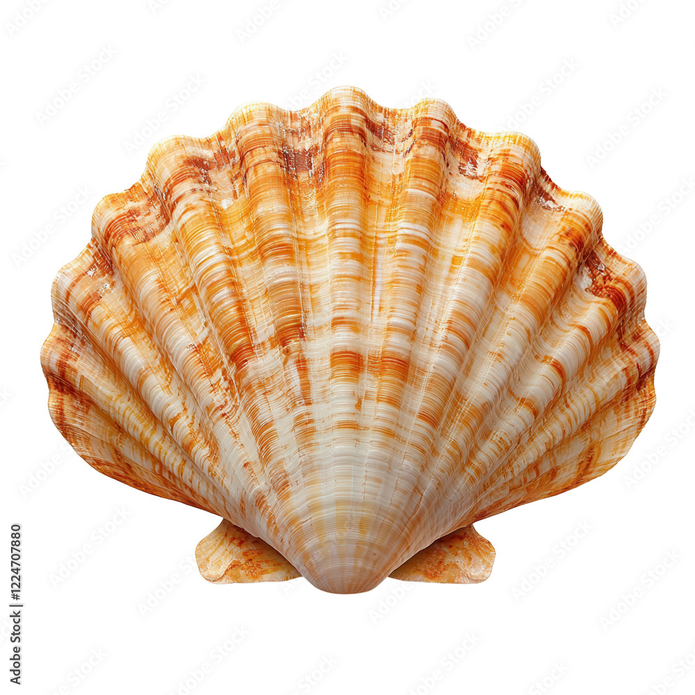 Fototapeta premium Beautiful orange scallop shell with intricate patterns isolated on transparent background