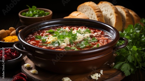 A hearty bowl of vegetable and meat stew with potatoes and meatball soup photo