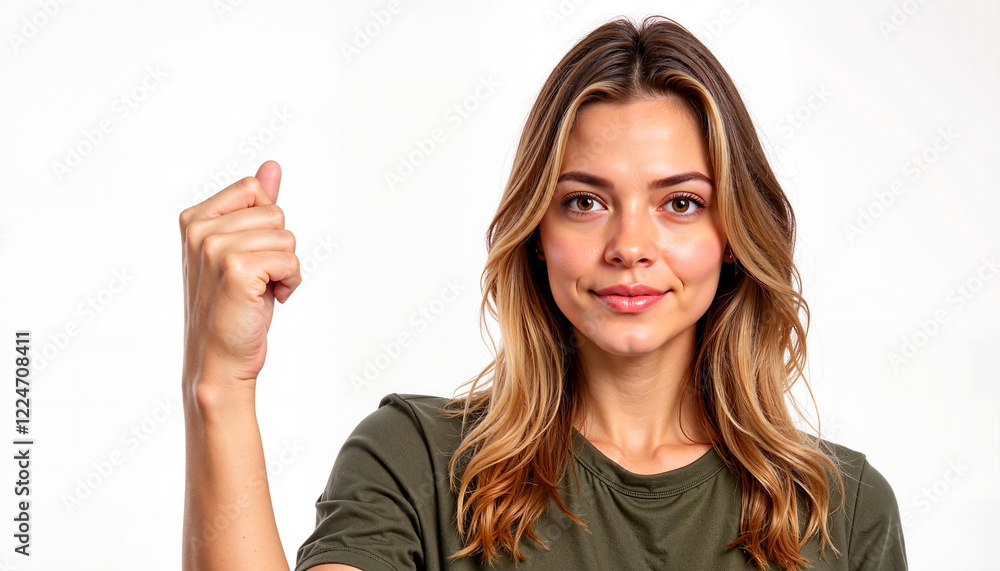 Confident woman raising clenched fist, empowerment symbol Confident woman raising clenched fist, empowerment symbol