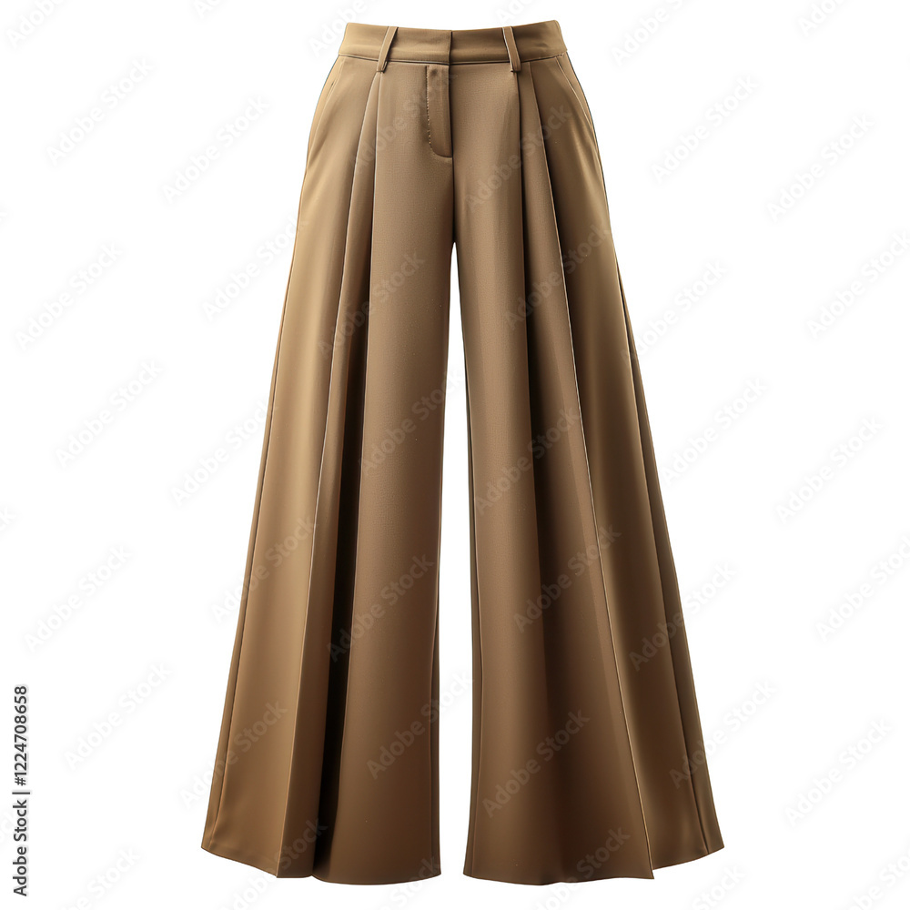 Wide leg trousers in brown with stylish side stripes isolated on transparent background Wide leg trousers in brown with stylish side stripes isolated on transparent background