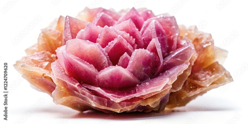 Close-up of a desert rose crystal, showcasing its stunning natural detail against a pristine white background.