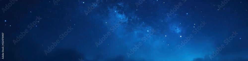 Sparkling tiny dots scattered across the darkening sky, nighttime sky with stars, blue misty background Sparkling tiny dots scattered across the darkening sky, nighttime sky with stars, blue misty background