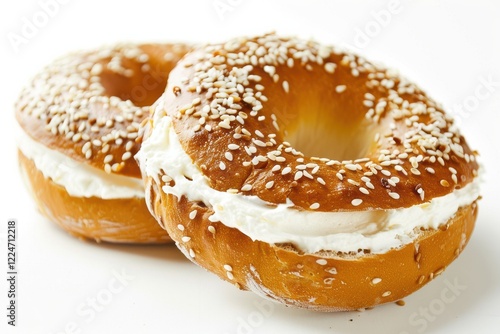 Deliciously creamy sesame bagels with a smooth filling ready to delight taste buds during a cozy breakfast isolated on transparent background photo