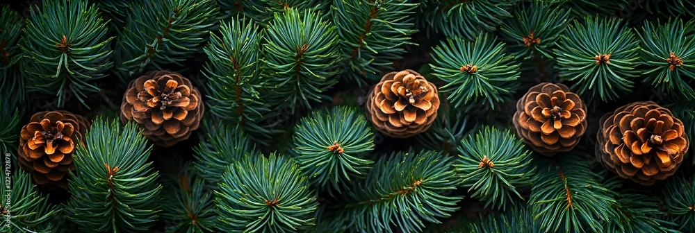 Fototapeta premium A texture of overlapping pine needles forming a dense layer.