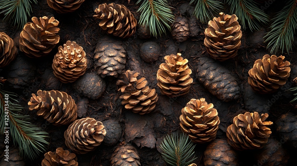 A texture of overlapping pine needles forming a dense layer. A texture of overlapping pine needles forming a dense layer.