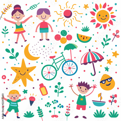 Happy kids enjoying summer activities.