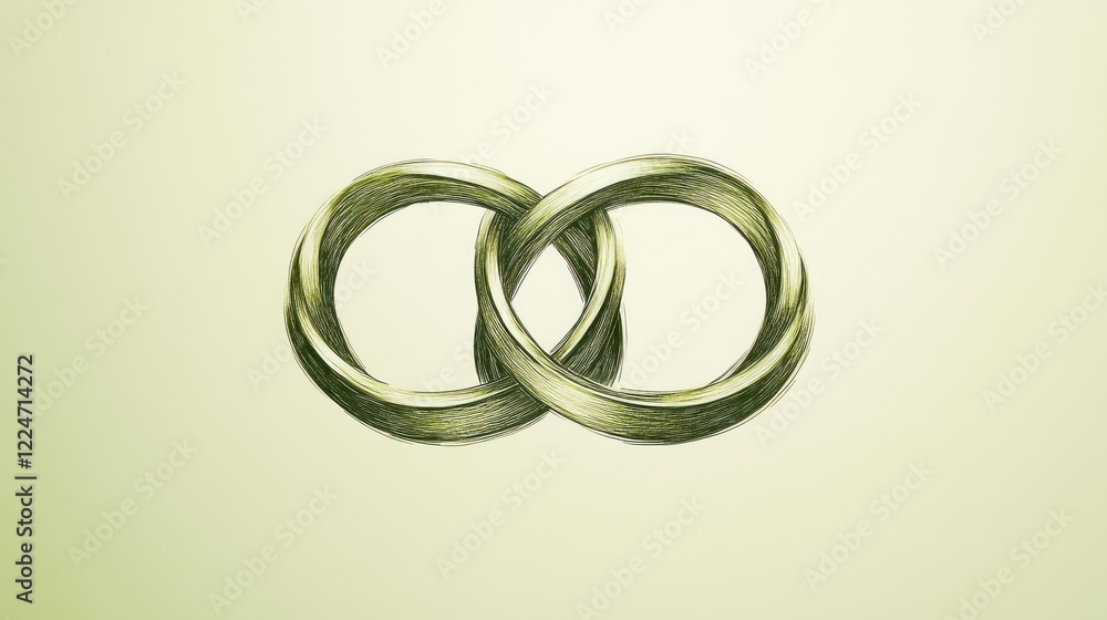 Intertwined rings, artistic sketch, olive green. Intertwined rings, artistic sketch, olive green.