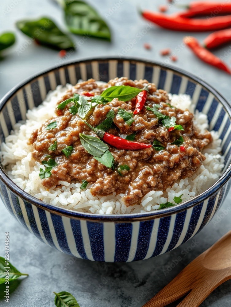 Delicious bowl of rice topped with flavorful minced meat sauce Delicious bowl of rice topped with flavorful minced meat sauce