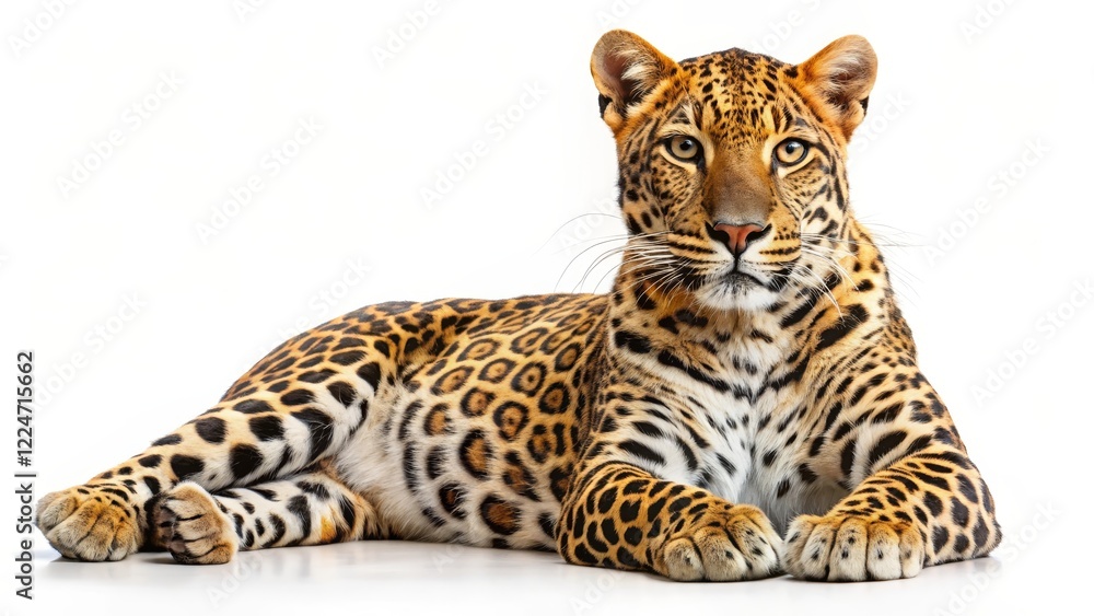 Obraz premium Reclining Leopard on White Background