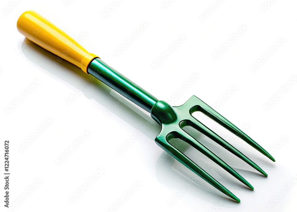 Ergonomic silhouette gardening fork with sharp tines, cleanly depicted against a white background. Ergonomic silhouette gardening fork with sharp tines, cleanly depicted against a white background.