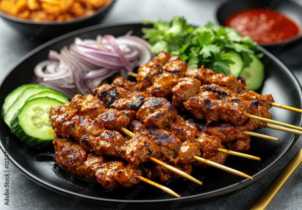 Delicious Grilled Skewers with Fresh Vegetables and Dipping Sauce Delicious Grilled Skewers with Fresh Vegetables and Dipping Sauce