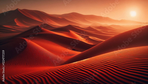 Rippled Red Sand and sunset Majestic Curves in a Natural Landscape Background