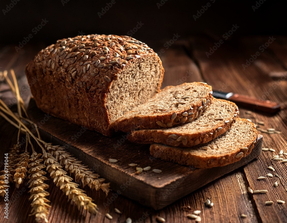 Sliced Whole Wheat Bread on a Rustic Table Setting Sliced Whole Wheat Bread on a Rustic Table Setting