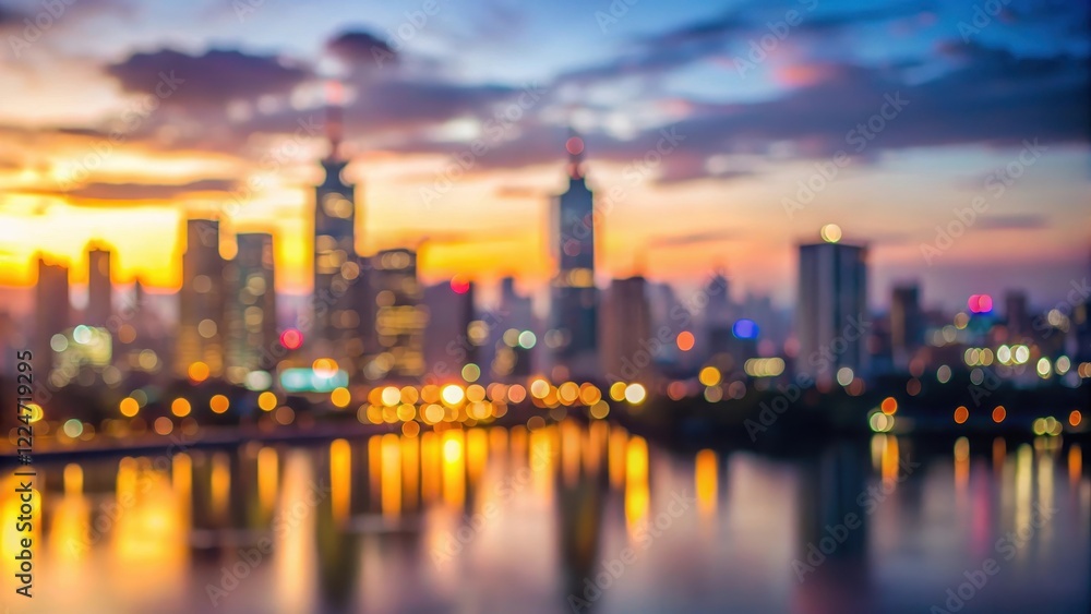 Fototapeta premium Soft light blurred background of a modern cityscape at dawn, morning scenes