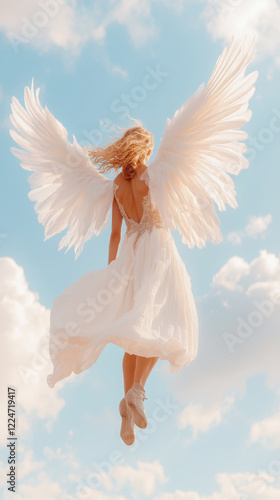 Norse mythology depiction of a heavenly angel with majestic wings in flight photo