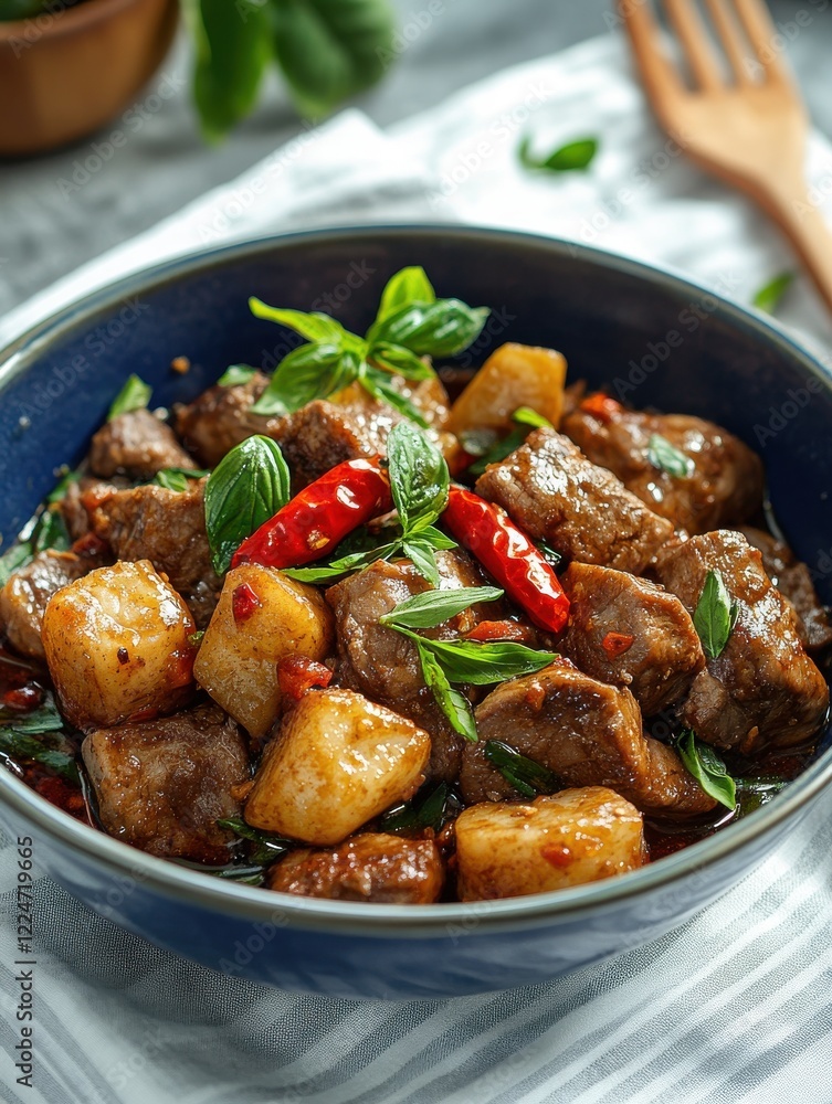 Deliciously Spiced Beef Dish with Fresh Herbs and Vegetables Deliciously Spiced Beef Dish with Fresh Herbs and Vegetables