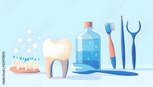 Healthy Teeth Cleaning Tools And Products Illustration photo