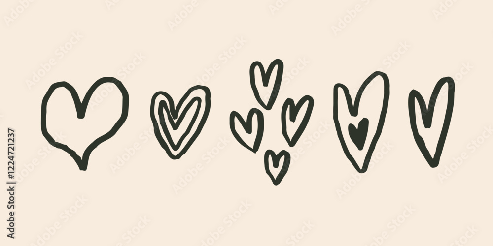 Set Sketch Outline Black Heart. Valentine Love Shape Doodle Collection. Hand Drawn Ve Set Sketch Outline Black Heart. Valentine Love Shape Doodle Collection. Hand Drawn Ve