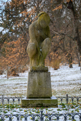 Letna Park in winter, large public park on the Letna hill above Vltava river in Prague, Czech republic photo