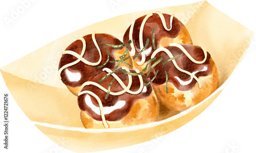 Tableau sur toile watercolor takoyaki