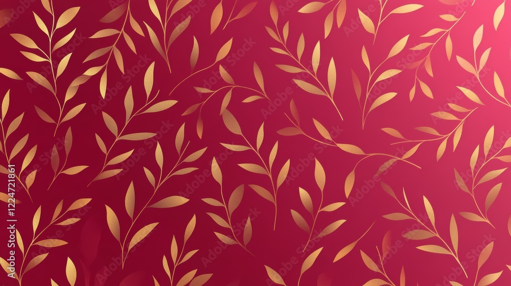 Elegant Golden Leaves on Crimson Background Design Elegant Golden Leaves on Crimson Background Design