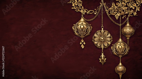 Wallpaper Mural Elegant Golden Ornaments on Dark Red Background Torontodigital.ca