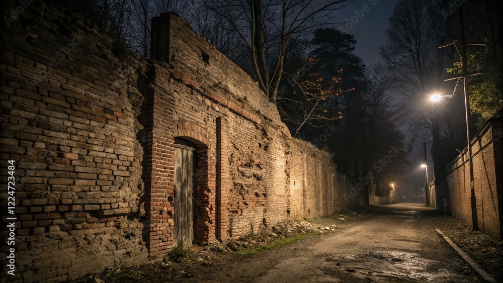 Low Light Crumbling Brick Wall Texture - Moody Grunge Background Low Light Crumbling Brick Wall Texture - Moody Grunge Background