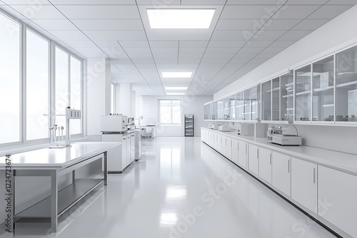 Modern lab interior with white walls and white floor
