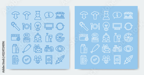 ecommerce icon set. containing add, bulb, click, content, customer, done and more. vector icons collection