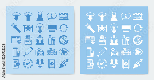 ecommerce icon set. containing add, bulb, click, content, customer, done and more. vector icons collection
