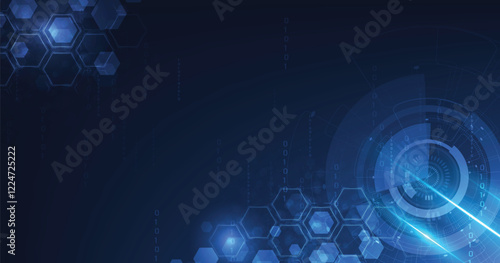 Circle and Hexagon digital background.Image circle and Hexagon on dark blue background.Design for science, medicine, or technology.
