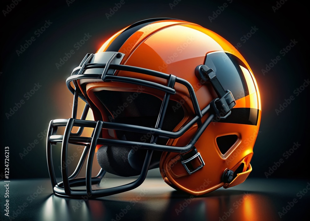 Fototapeta premium Low-Light Side View of Orange and Black Football Helmet, Isolated