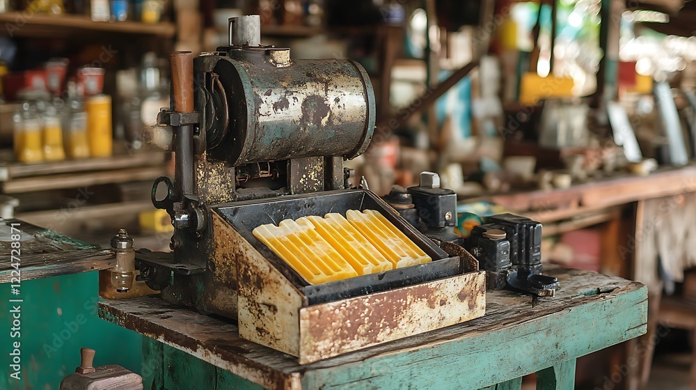 An old fashioned popsicle maker is for sale at the market An old fashioned popsicle maker is for sale at the market