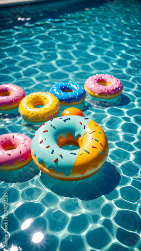 plastic donut for swimming in the pool. summer rest.	
