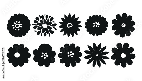 Silhouettes Flower icon set , Abstract botanical flower icon.vector botany floral design.	style for banners, wallpaper, posters, websites, online shopping.Vector illustration design and creative idea
