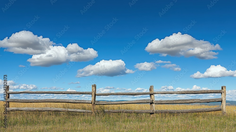 Obraz premium Old wooden fence blue sky. Generative AI