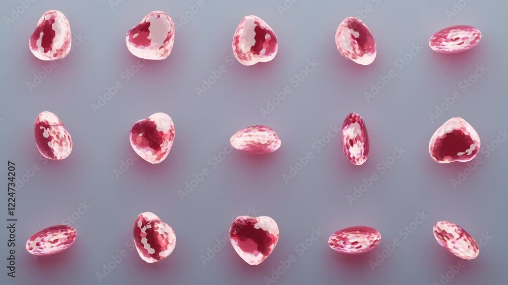 Random rotating pink glassy 3d hearts pattern. Love concept with for Valentines day. White background. 4k looped animation Random rotating pink glassy 3d hearts pattern. Love concept with for Valentines day. White background. 4k looped animation
