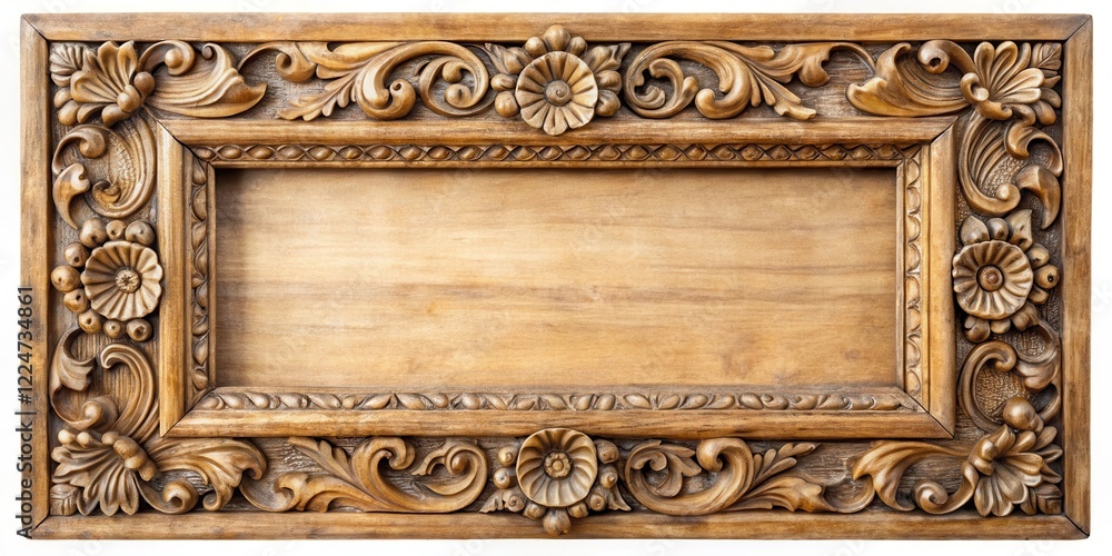 Distressed wooden frame with ornate carvings and intricate patterns , classic designs Distressed wooden frame with ornate carvings and intricate patterns , classic designs