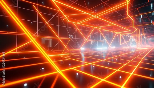 Abstract Neon Corridor Digital Art Design