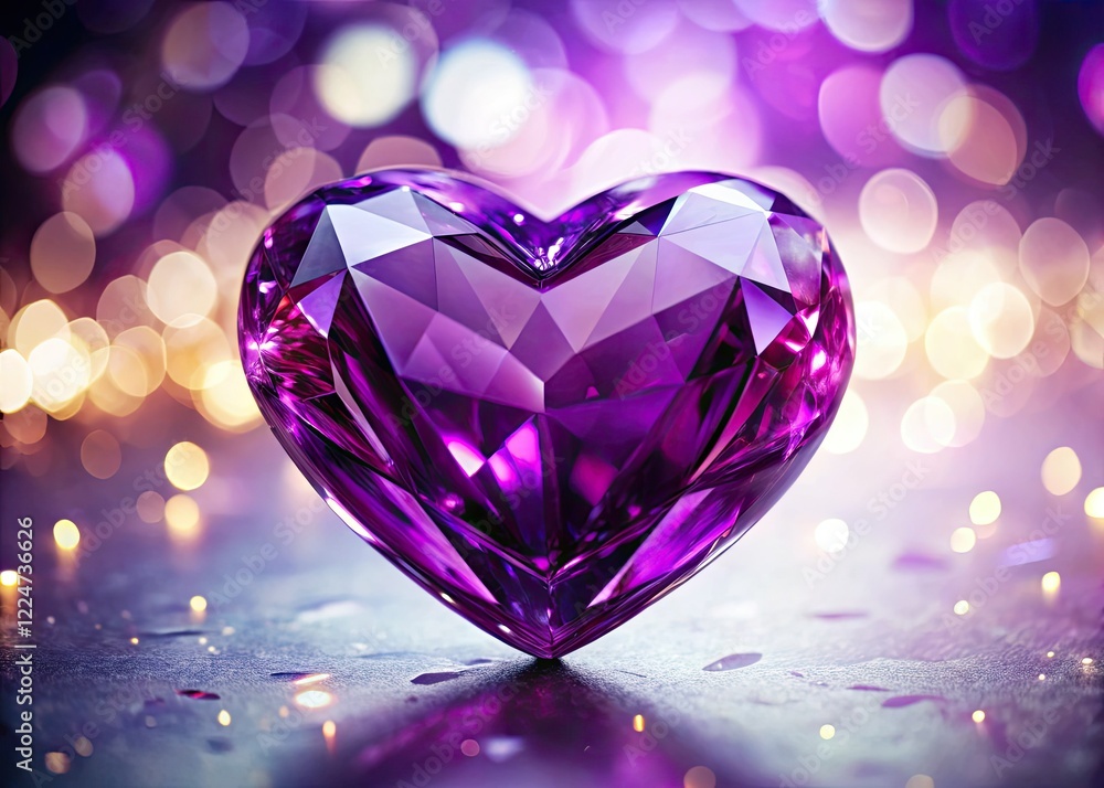 Sparkling purple heart crystal Valentine's sticker, bokeh backdrop, romantic love symbol, isolated on white. Sparkling purple heart crystal Valentine's sticker, bokeh backdrop, romantic love symbol, isolated on white.