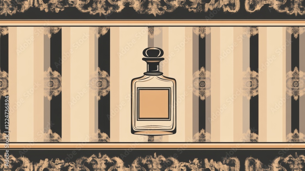 Fototapeta premium Elegant Perfume Bottle on Striped Wallpaper