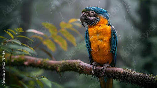 beautiful tropical parrot in the jungle, concept is in captivity. 
