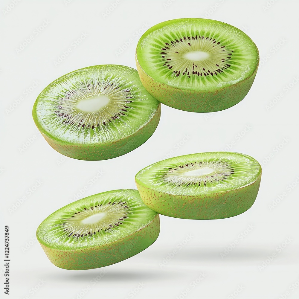 Fototapeta premium Fresh sliced kiwi fruit, solid white background. 