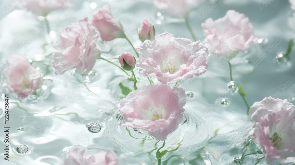 Pink Eustoma flowers water. Generative AI Pink Eustoma flowers water. Generative AI