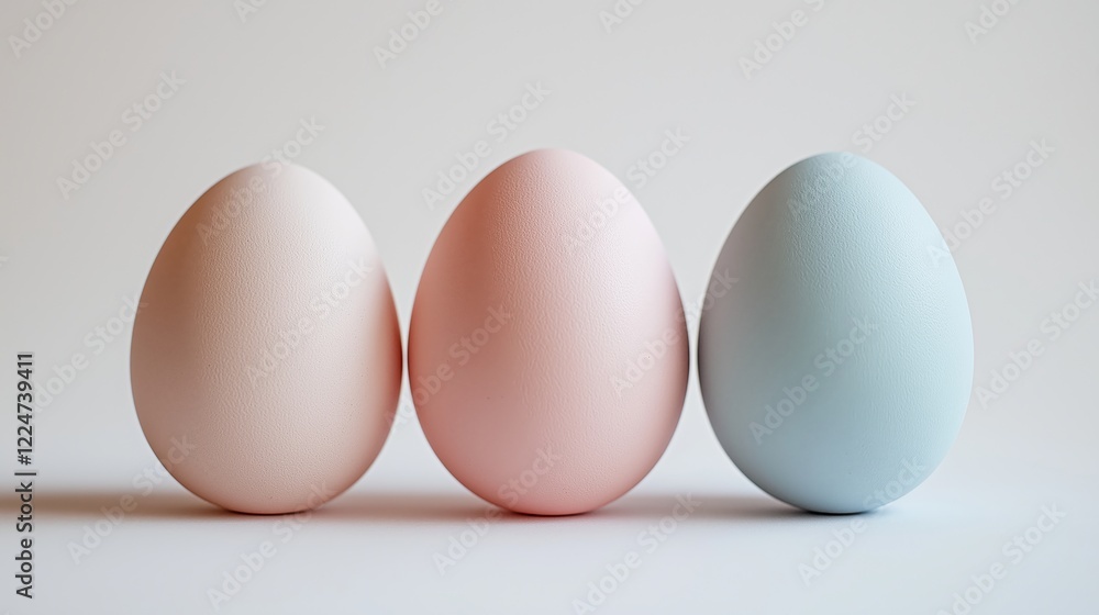 Soft pastel eggs arranged in a row on a neutral background